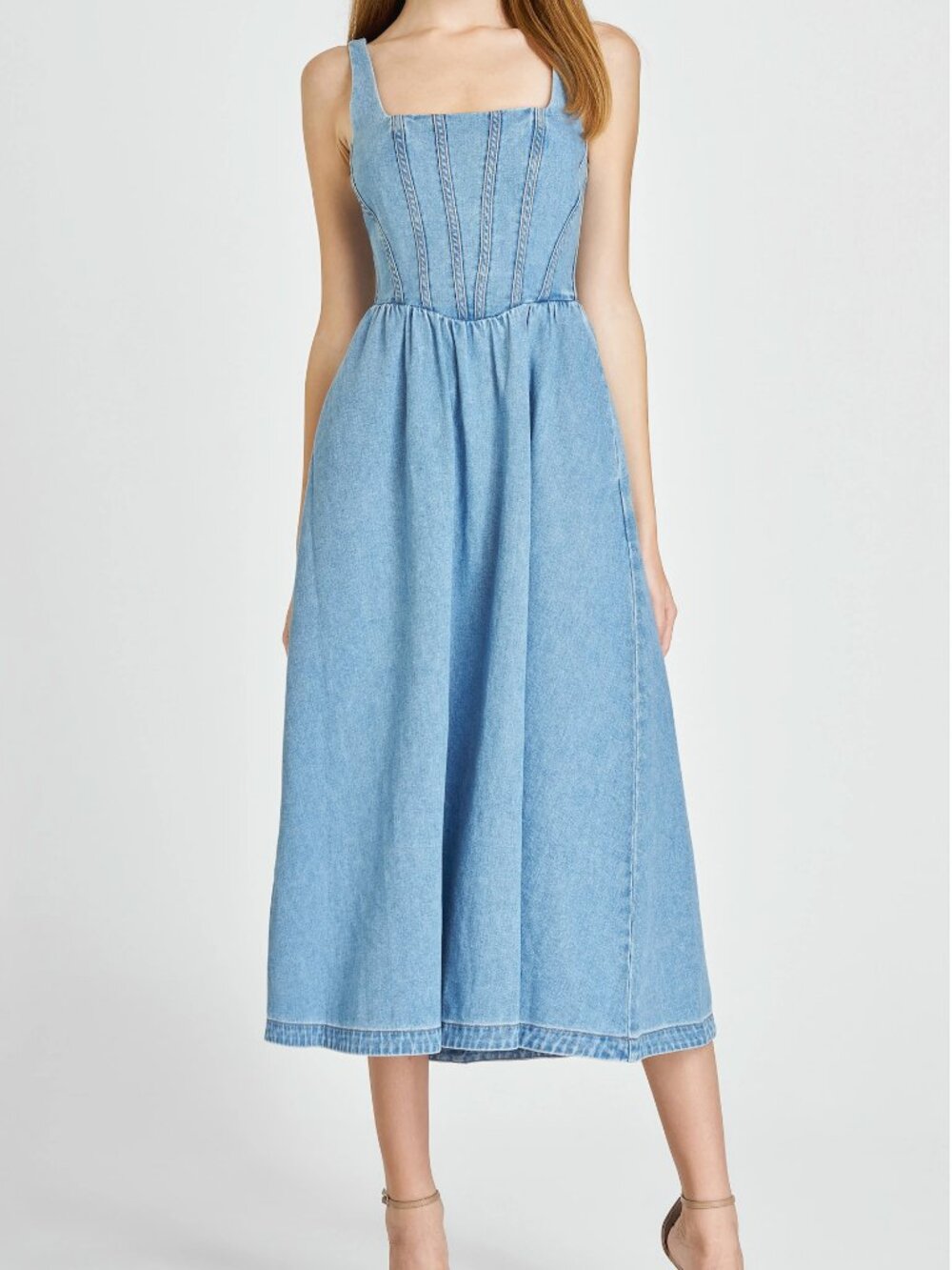 WAYF Daisy Sleeveless Denim Midi Dress - Picture 3 of 9